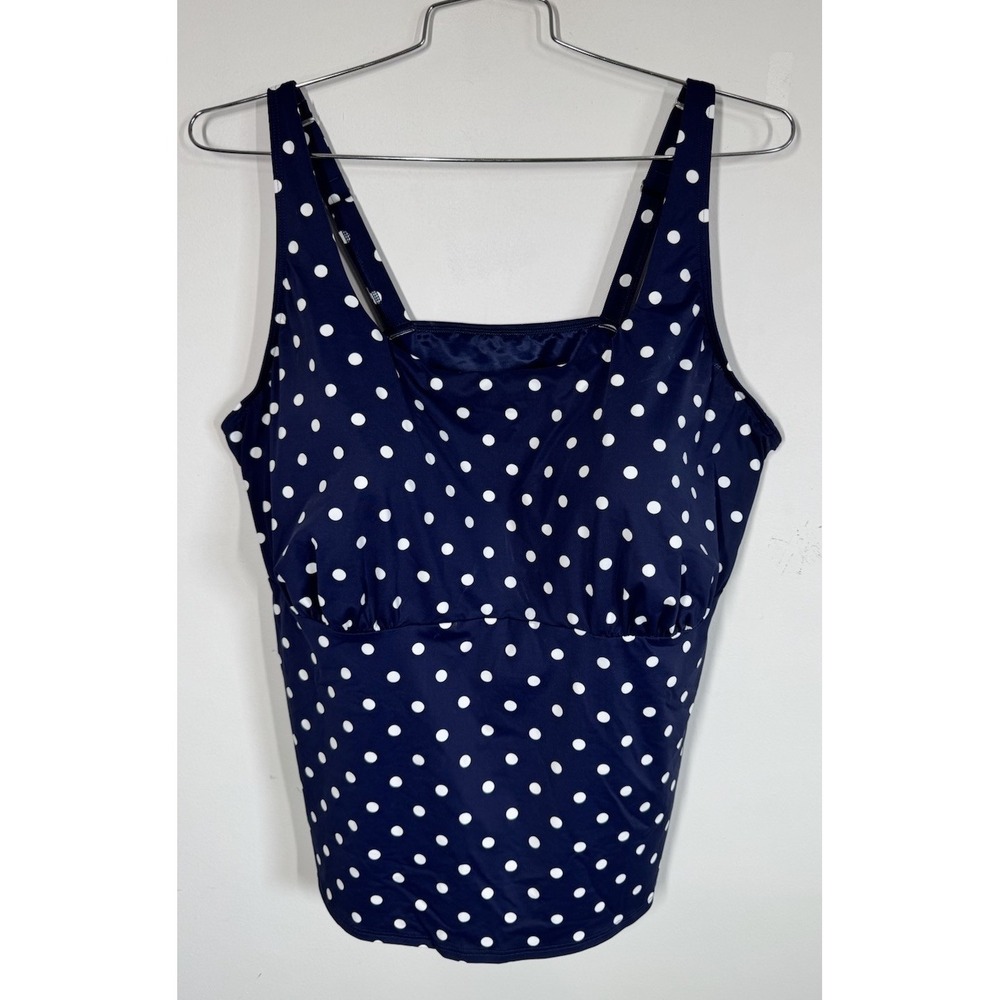 Lands End Navy White Polka Dot Underwire Tankini Top Women's 24G Supportive Pool